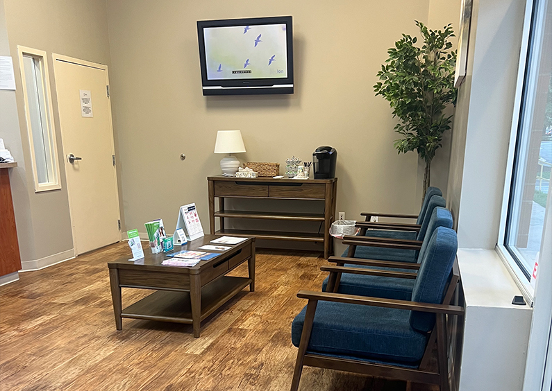 Empty chairs in a dental waiting room